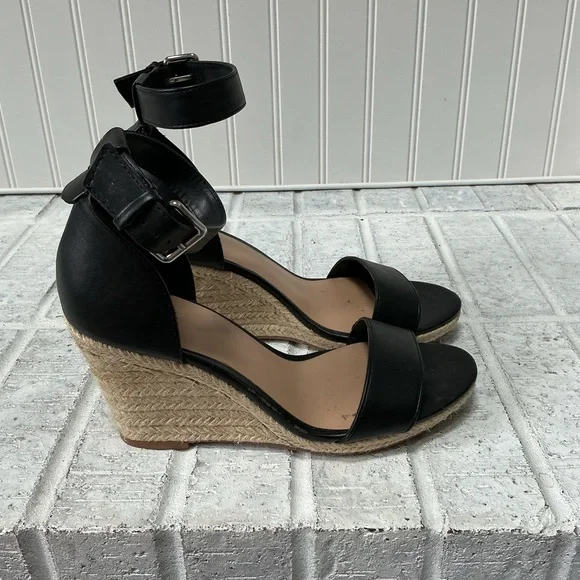 A New Day Ankle Strap Open Toe Espadrille Wedge Sandals Black - Picture 6 of 10